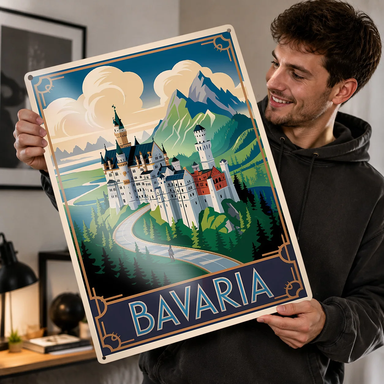 Bavaria Castle Travel Personalized 3D Textured Metal Poster Wall Art Vintage Tin Signs for Home Decoration Gaming Custom Plate