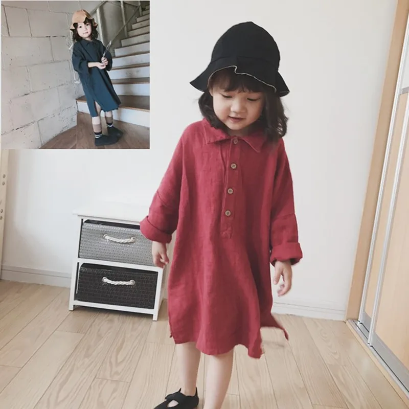Girls' Skirt Korean Style Loose Dress Shirt Dress25Autumn New Fashion Foreign Trade Children's Clothing Wholesale3-8Years Old