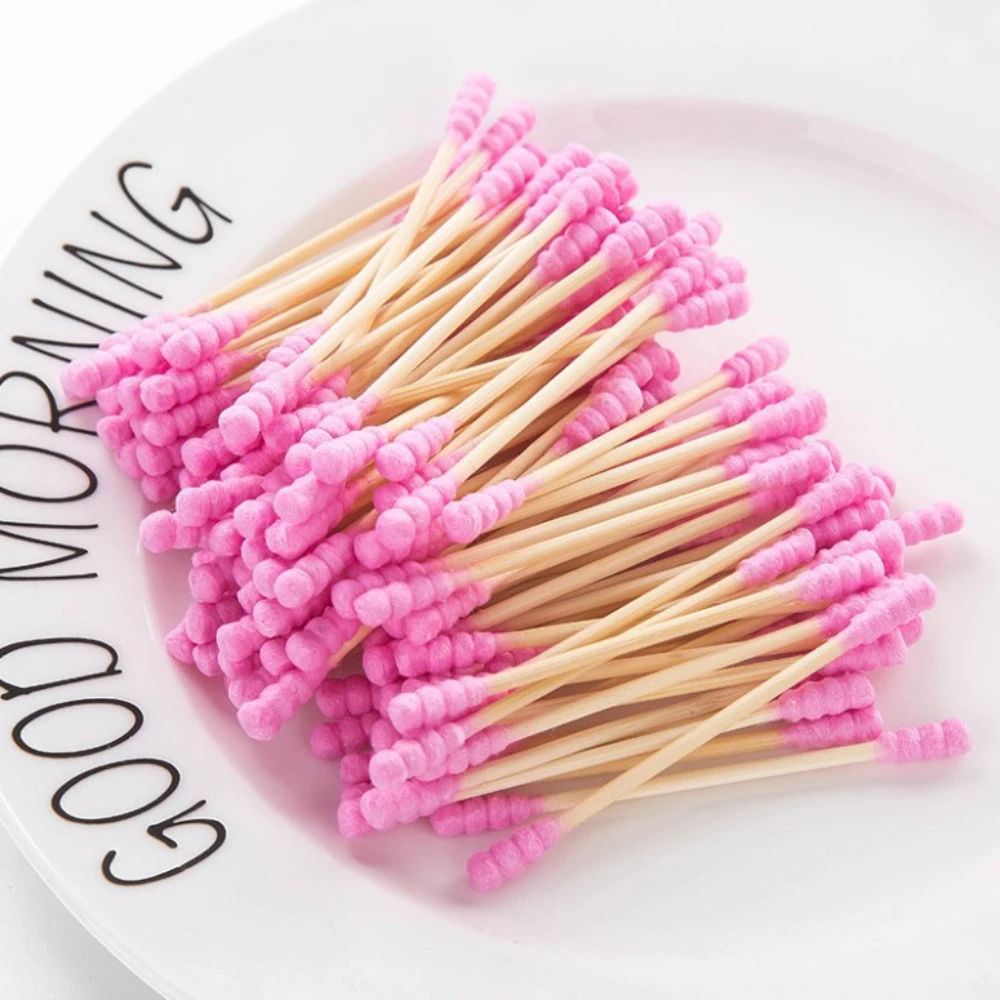 100 pezzi rosa doppia testa batuffolo di cotone stick struccante femminile boccioli di cotone punta per la pulizia medica dell'orecchio del naso accessori di bellezza