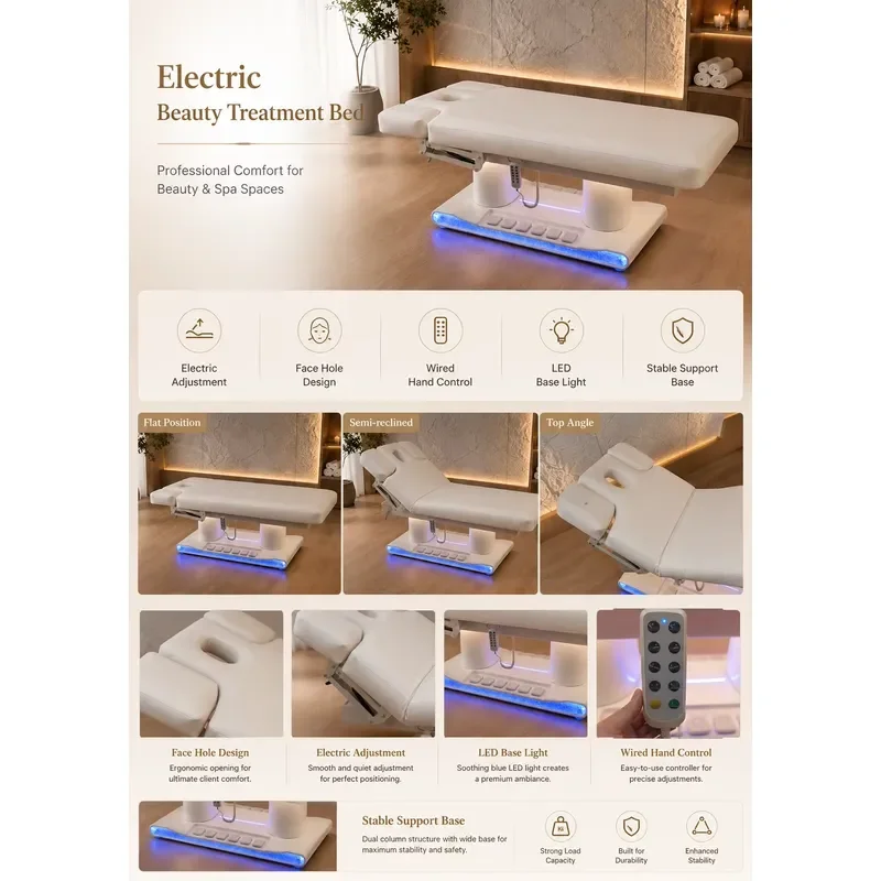 Luxury 4 Motor Electric Adjustable Folding PU Massage Bed Modern Beauty Facial Eyelash Spa Salon Gym Health Center Furniture