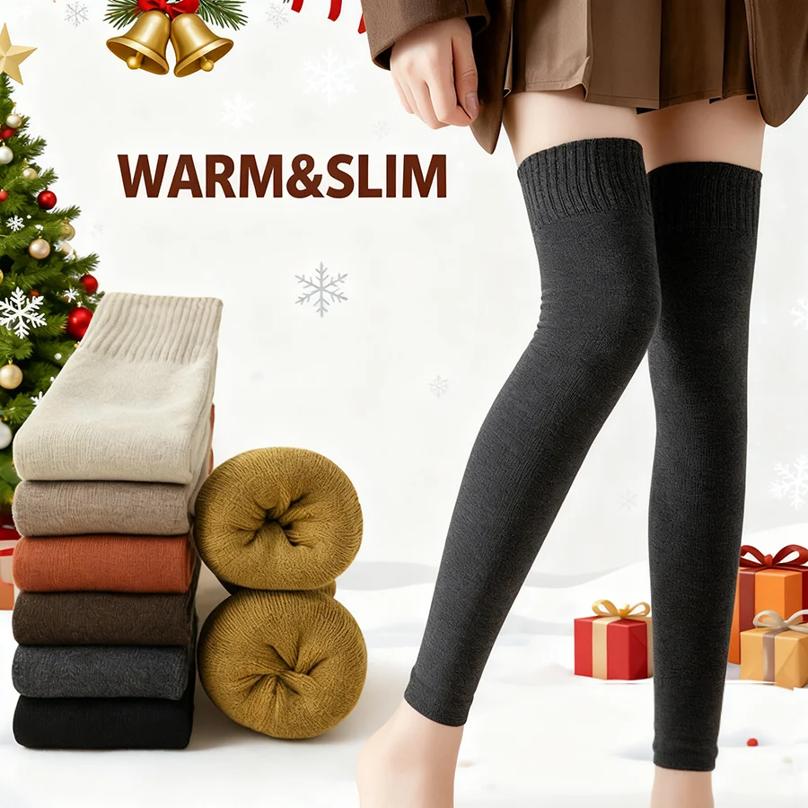 3 paires/lot bas chauds chaussettes femmes épais hiver sur le genou haute tenir Sexy mince dames filles cadeau de noël offre spéciale 2025