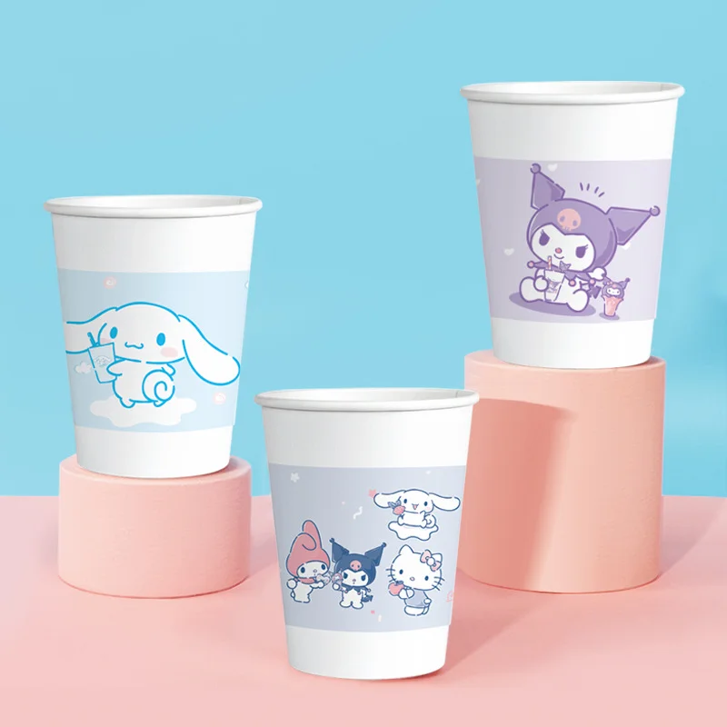 Sanrio Kawaii Cinnamoroll Paper Cup Kuromi Cartoon Cute Thickened Non-leakage Disposable Paper Cup Ins Anime House Party Cups