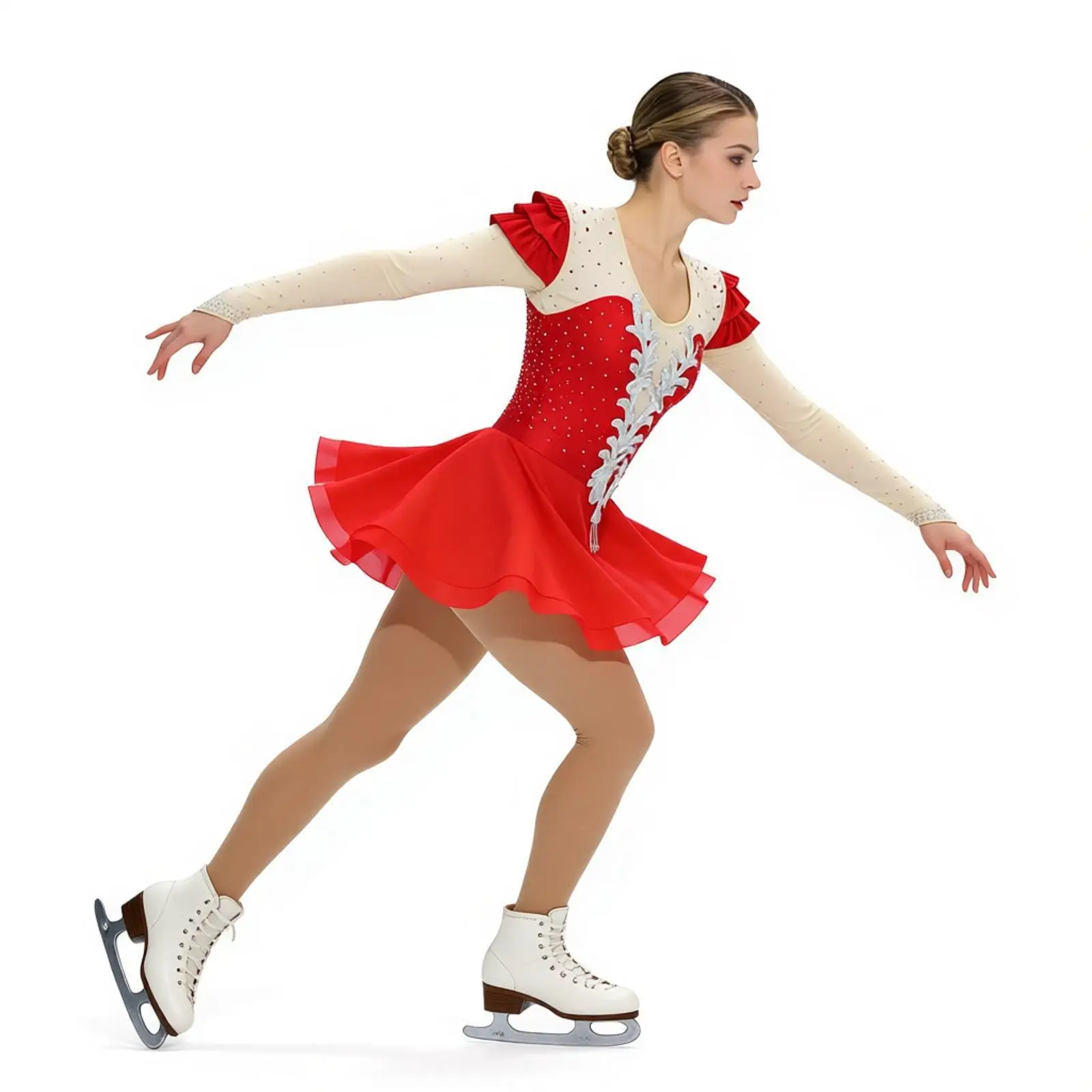 

Женское платье для фигурного катания и танцев с пайетками, аппликациями, стразами, шифоном и оборками, гимнастический купальник, балетное платье для латиноамериканских танцев