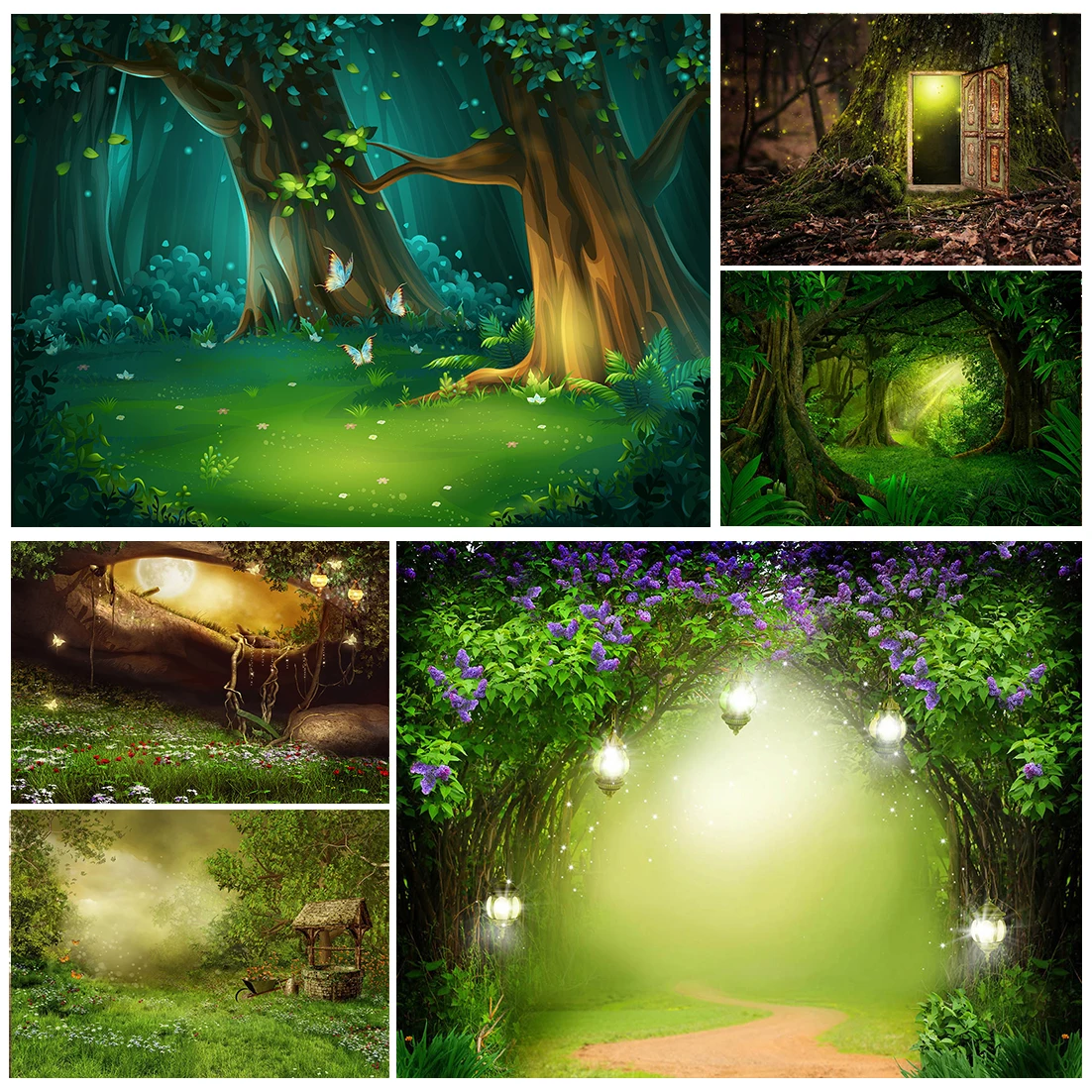 Fairy Tale Forest Backdrops Trees Grassland Elves Baby Birthday Portrait Photography Background Photo Studio Children Stage Play