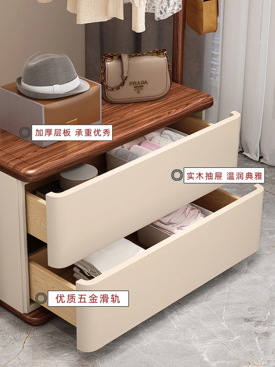 Ash wood coat rack Floor-to-ceiling hanger Drawer storage Dirty clothes basket Bedroom removable