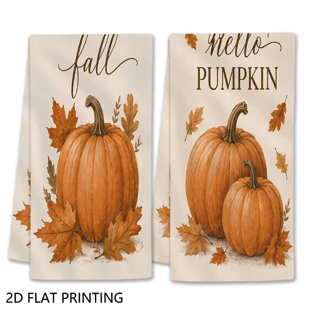 Jit 2pcs Fall Pumpkin Maple Leaf Pattern Dish Towels For Home Kitchen Harvest Season Decor