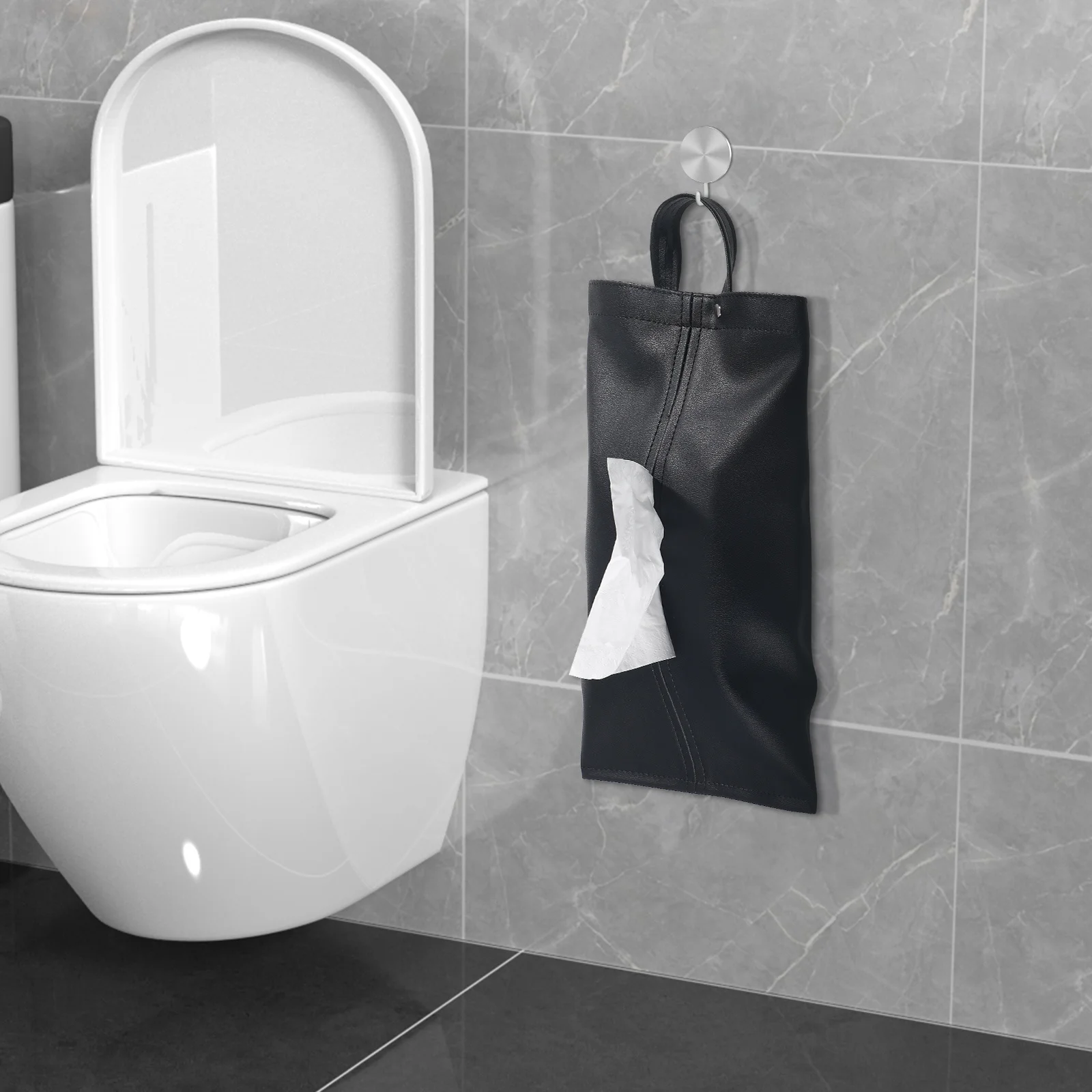 

Tissue Box Cover PU Material Non-Deforming Car Tissue Holder Simple Design Comfortable Touch Space-Saving Hanging Loop