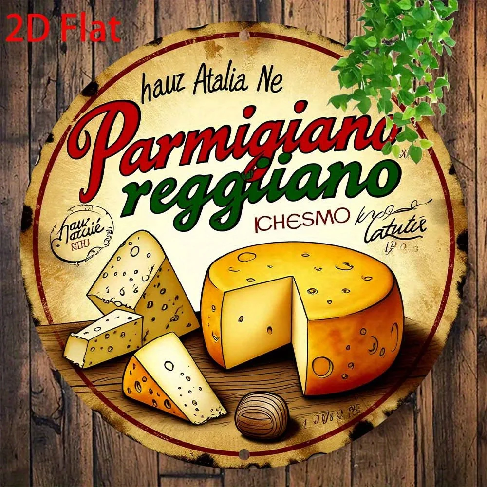 Vintage Parmesan Cheese Italian Tin Sign - 2D Flat Metal Plaque, Size 20.32X 20.32cm Cm, Rustic Iron Wall Decoration, Designed Specifically for Kitch