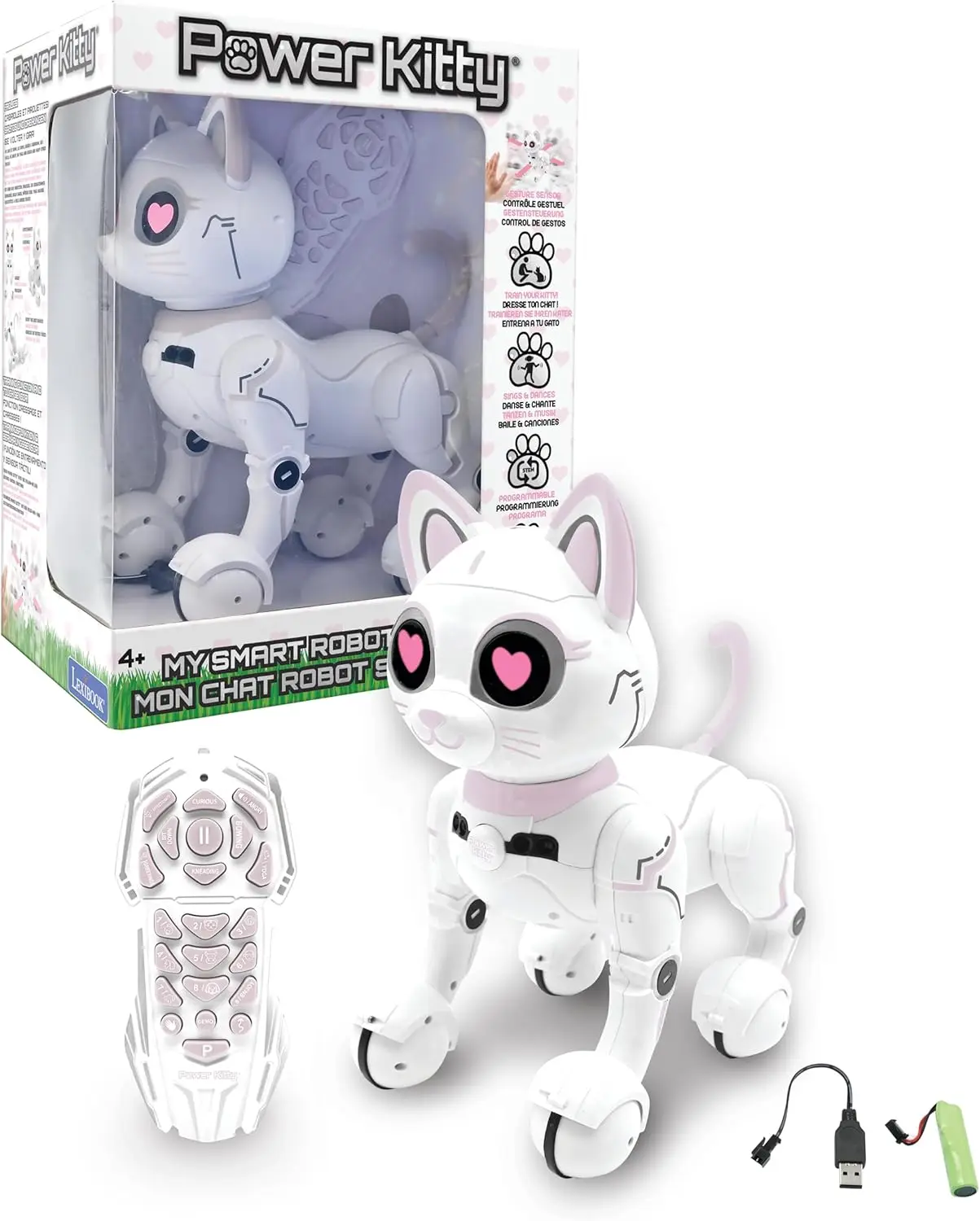 

Programmable Smart Robot Cat with Remote Control, Light and Sound in White/Pink