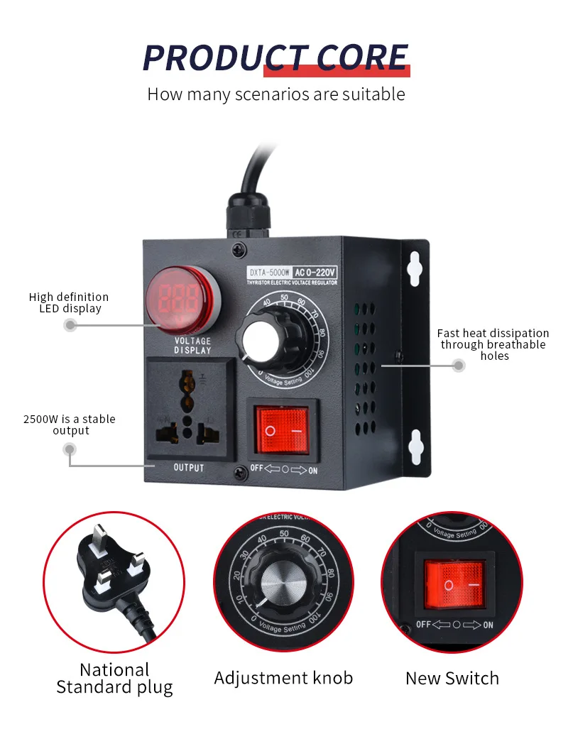 Imagem -03 - Controlador de Tensão Variável Compacto Velocidade Portátil Temperatura Redutor Ajustável c. a. 220v 5000w 220v