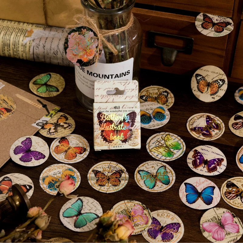 45pcs Hot Stamping Butterfly Decorative Stickers Handmade Seal Stickers Sealed Decorative Stickers Journal Collage