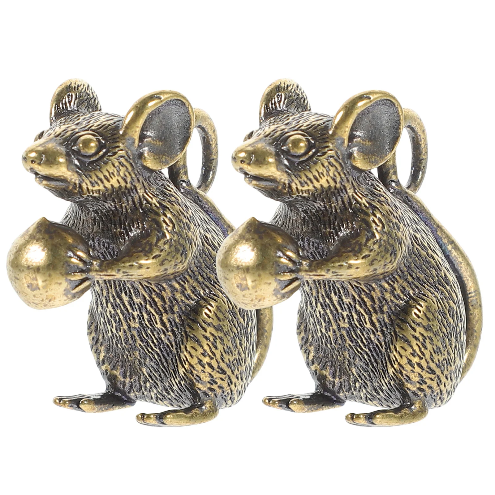 

2 Pcs Keychains Office Decoration Computer Mice Bag Ornament Figurines Copper