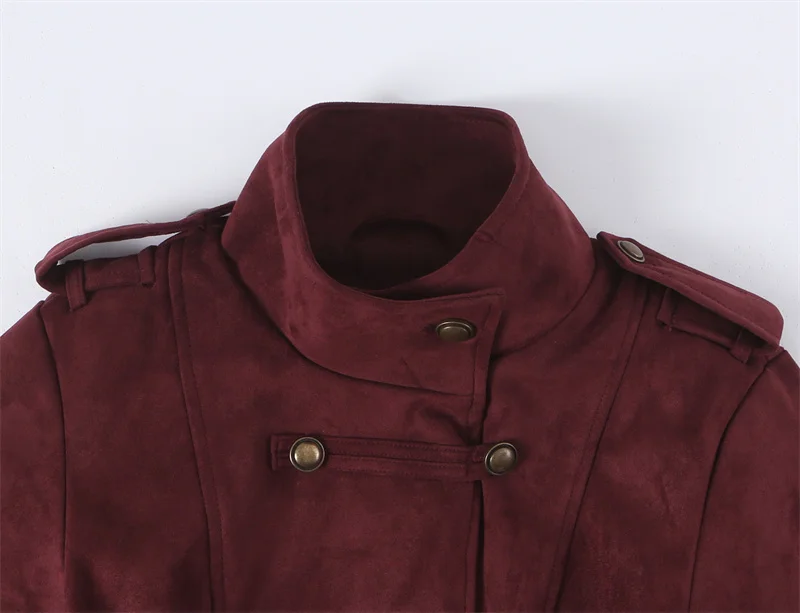 Guobioziy 2026 Fall Retro Military Jacket Women Faux Suede Army Coat Epaulettes High Neck Button Down For Autumn Street