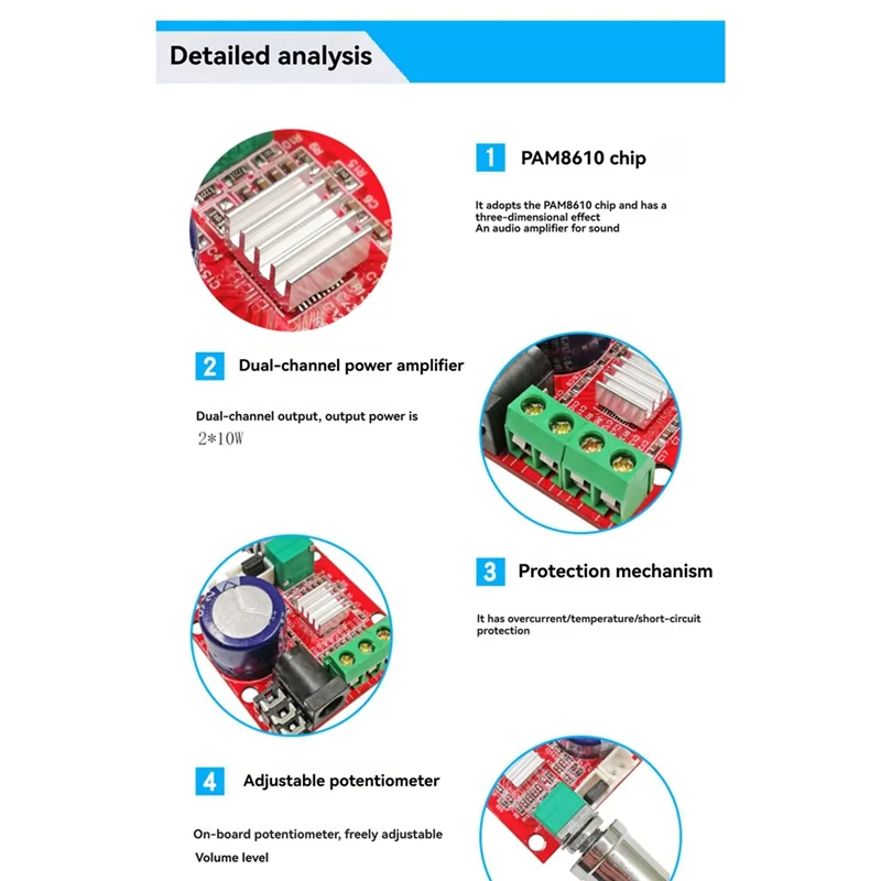 Stereo For DIY Audio Project PAM8610 12V Mini Hi-Fi Audio Amplifier Board 2X10W Dual Channel D-Class