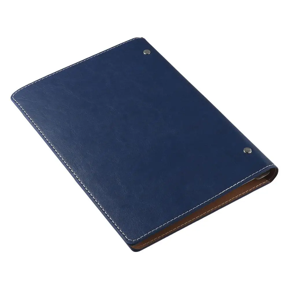 A5 Refillable Leather Notebook,Blue Hardcover Notebook Daily Planner with 6-Ring Binder for Men