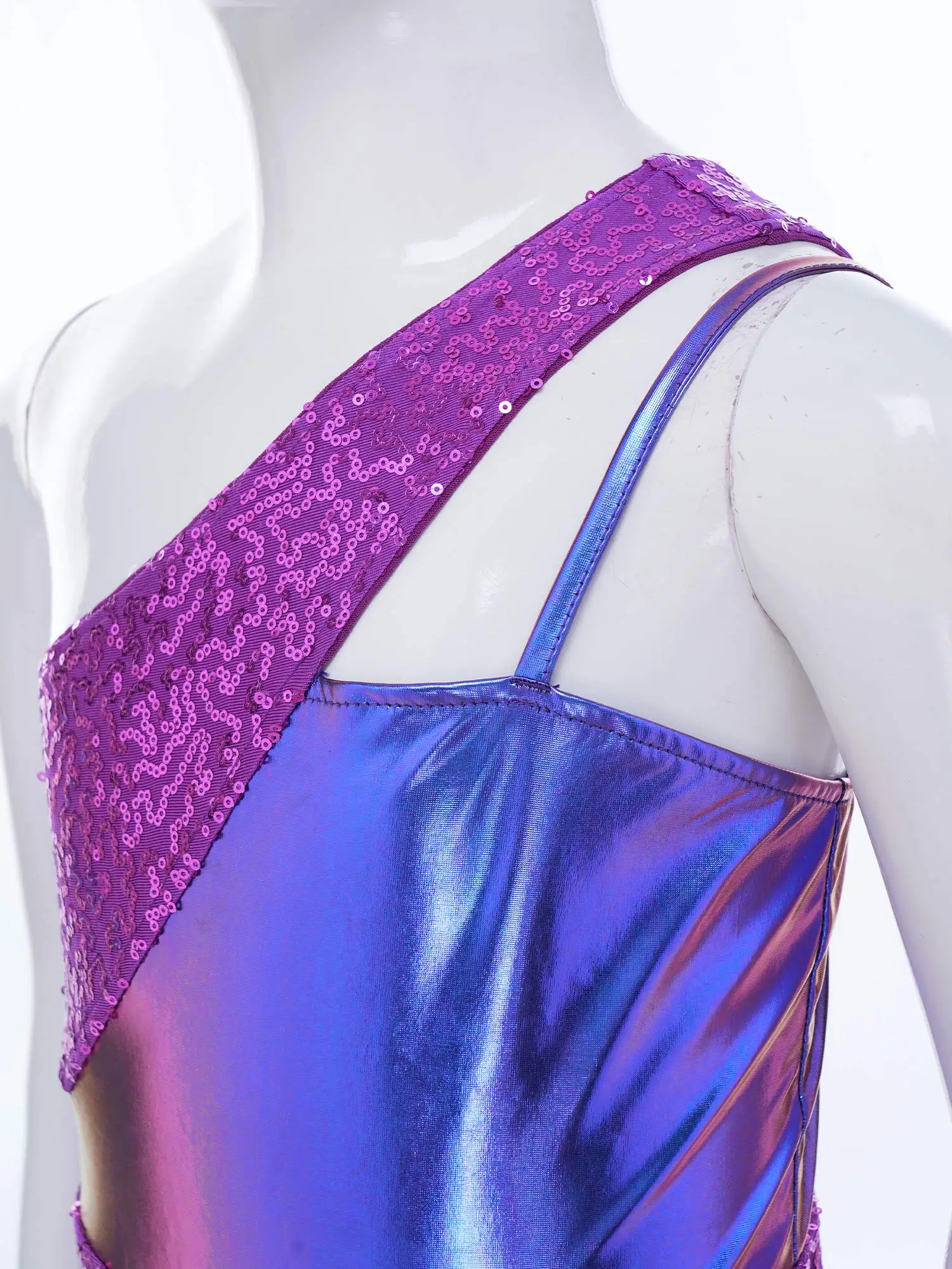 Kids Girls Metallic Shiny Party Rompers One Shoulder Sleeveless Sequins Bell Bottom Pageant Jumpsuit 70s Disco Hippie Costume