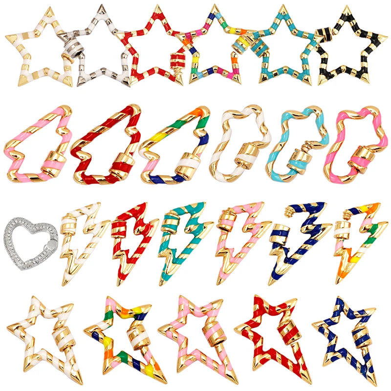 Star Flashing Bolt Heart Colourful Enamel Screw On Carabiner Clasp ,for metal chain and cord , Findings for DIY Components N35