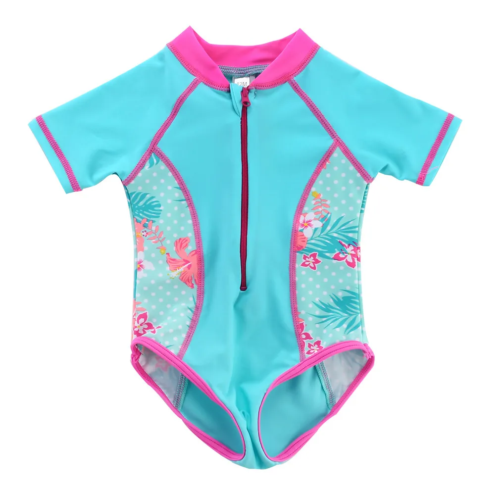 Wishere Girl Swimwear One Piece Swimsuit Short Sleeves Children Rashguards Babys' Tankini Summer Beachwear Kids' Bathing Suit