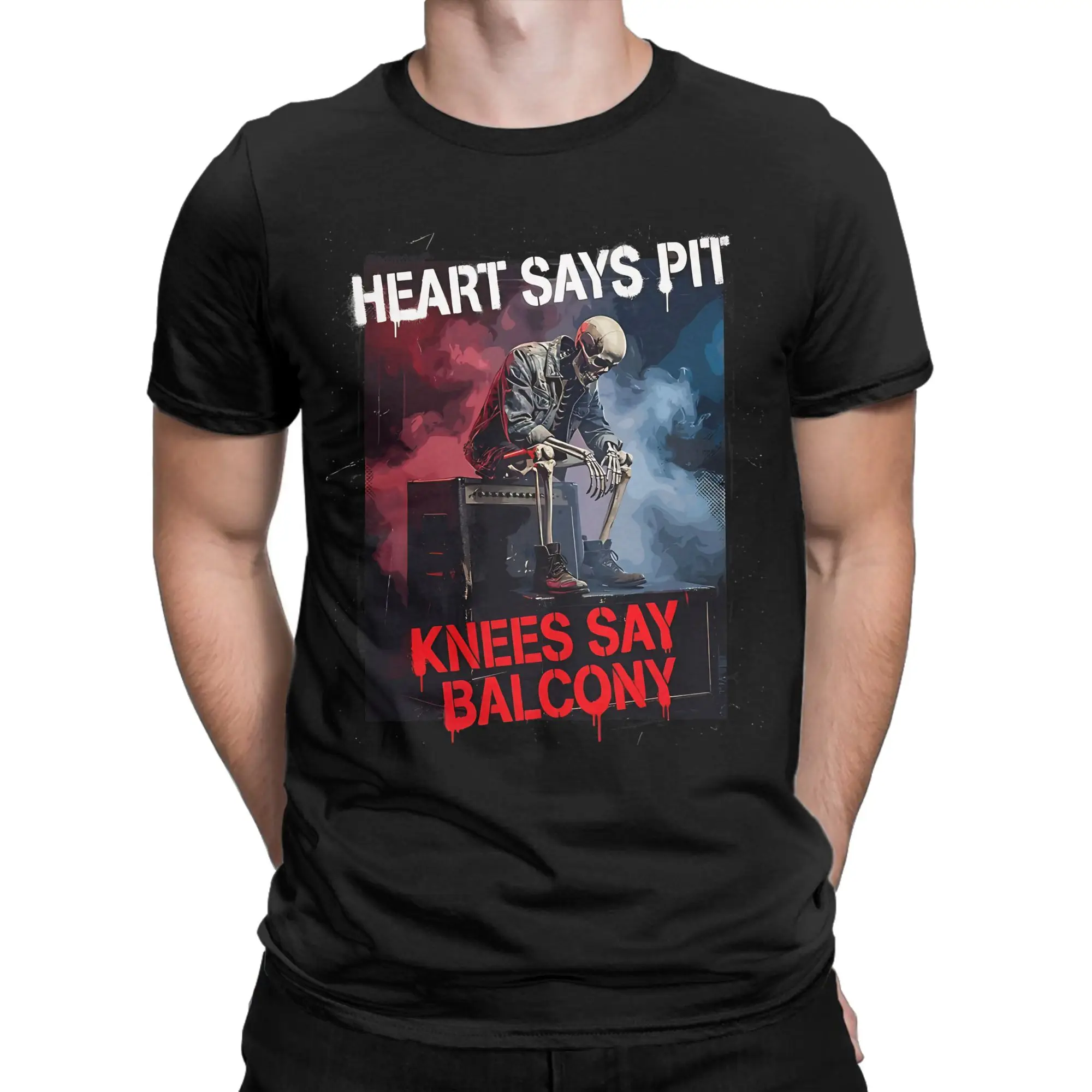 Men Women Heart Says Pit Knees Say Balcony Funny Concert  T Shirts  Pure Cotton Tops Vintage Short Sleeve Crewneck Tees