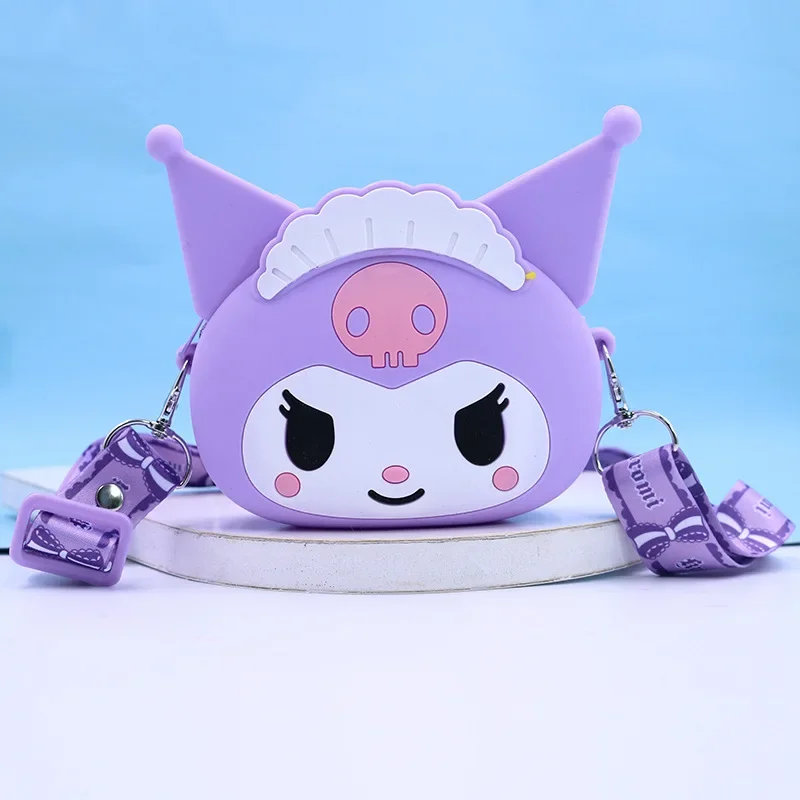 New Sanrio Cinnamoroll Kuromi My Melody Kitty Silicone Coin Purse Shoulder Cartoon Anime Bag Gift for Kids