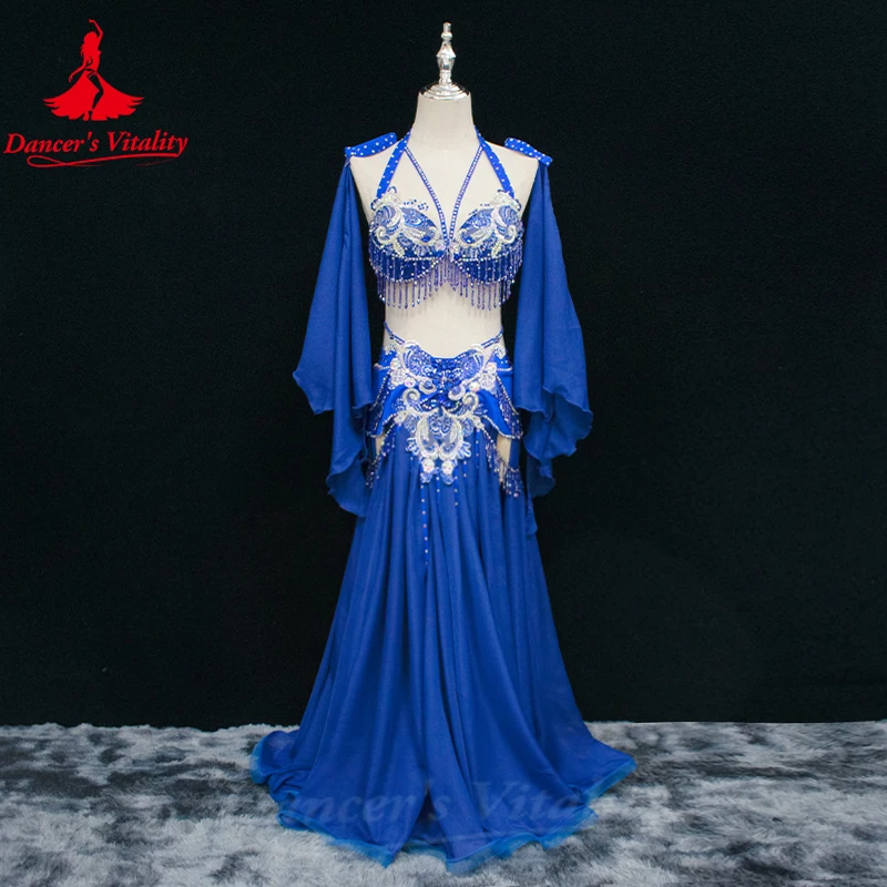 Bellydance Costumes Customized Luxury Bra+Hand Sleeves+Chiffon Long Skirt 3pcs Oriental Dance Professional Performance Clothing