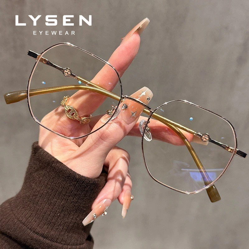 แว่นตาอ่านหนังสือ LYSEN Ultralight Polygonal สำหรับผู้หญิง ป้องกันแสงสีฟ้า ปรับแต่งได้สำหรับสายตาสั้น แว่นตาโปรเกรสซีฟ