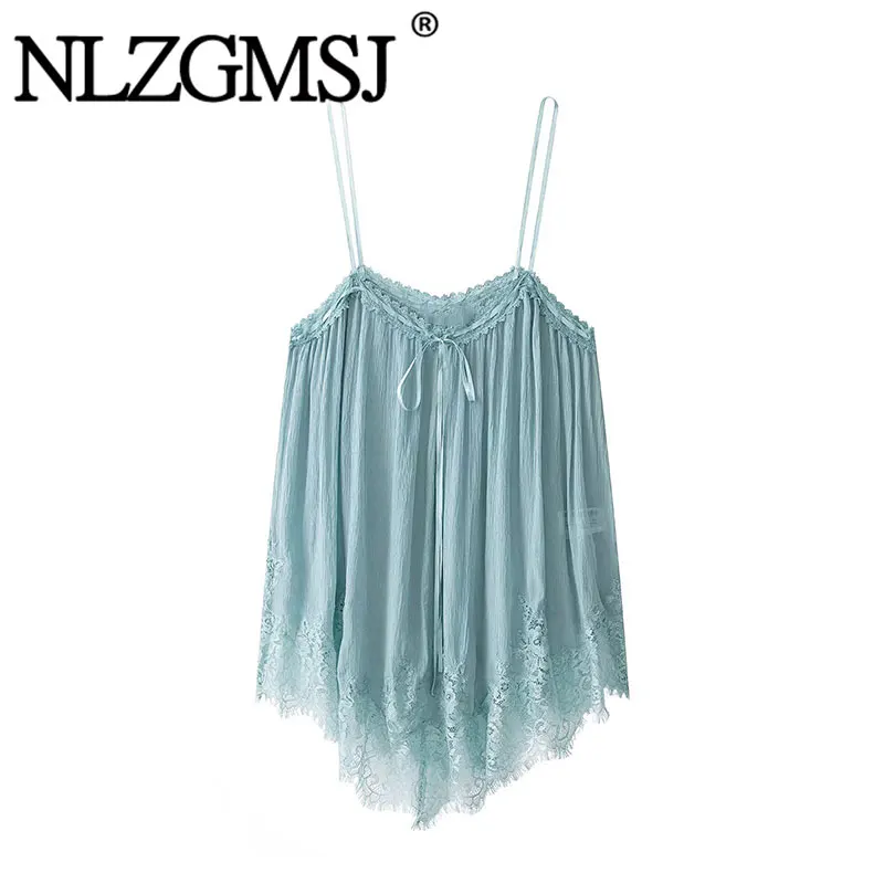 NLZGMSJ 2026 Summer Women Micro Transparent Sexy Trendy O-Neck Backless Sleeveless Cami Top New Fashion Lace Patchwork Top