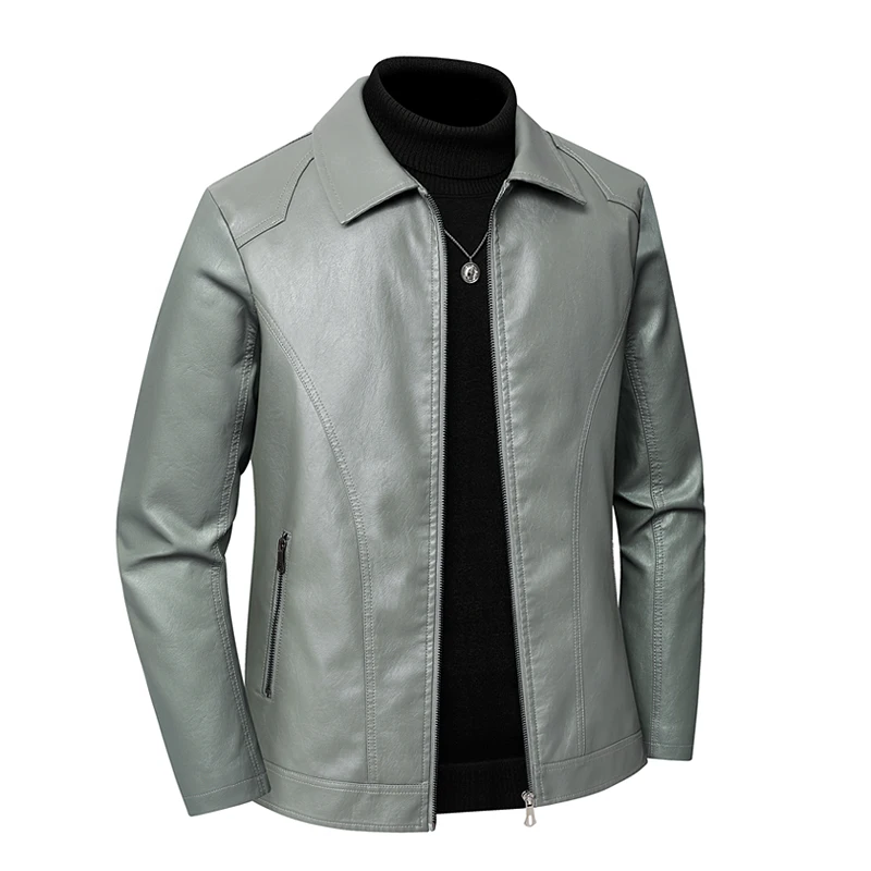 Herren Kunstlederjacke mit Umlegekragen und Reißverschluss, Casual-Mantel für Männer, Business- und Alltagsbekleidung, Übergröße M-8XL, Braun PU-Lederjacke – Detail 2