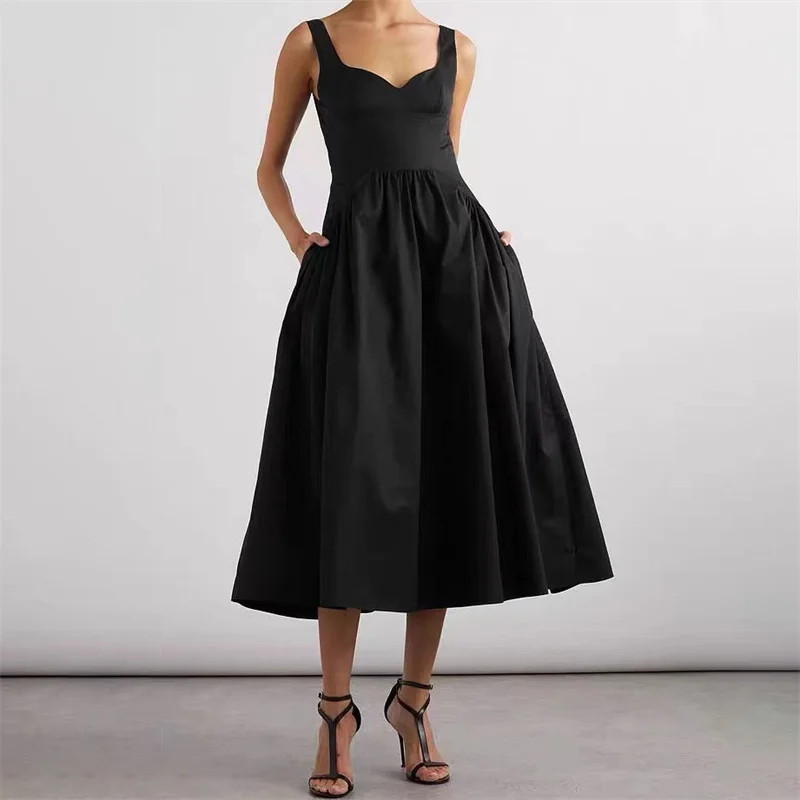 

Elegant dresses for women New summer 2024 Pure cotton slim fit suspender long dresses Fashionable patchwork sleeveless dress y2k