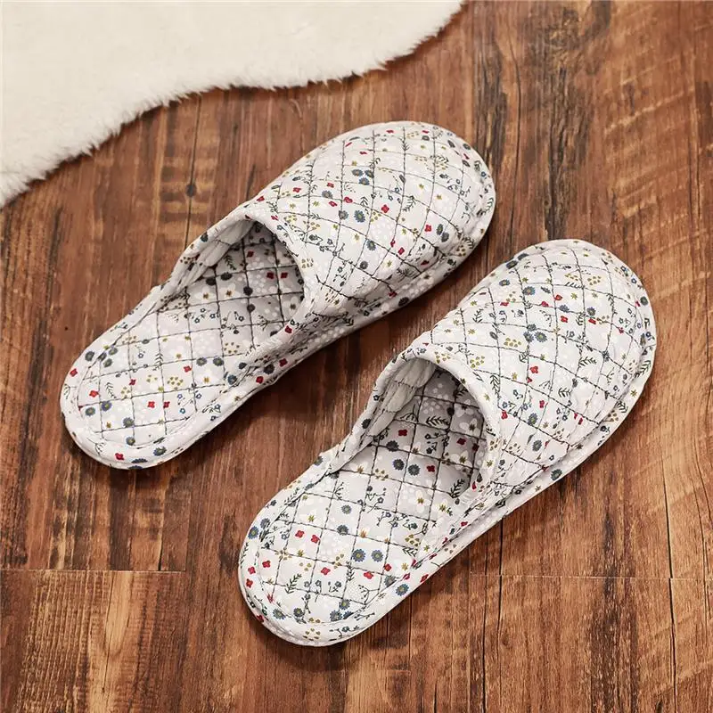 Couple's Four Seasons Home Indoor Silent and Mute Pure Cotton Fabric Sole Soft Sole Non Harmful Solid Wood Floor Slippers image 2
