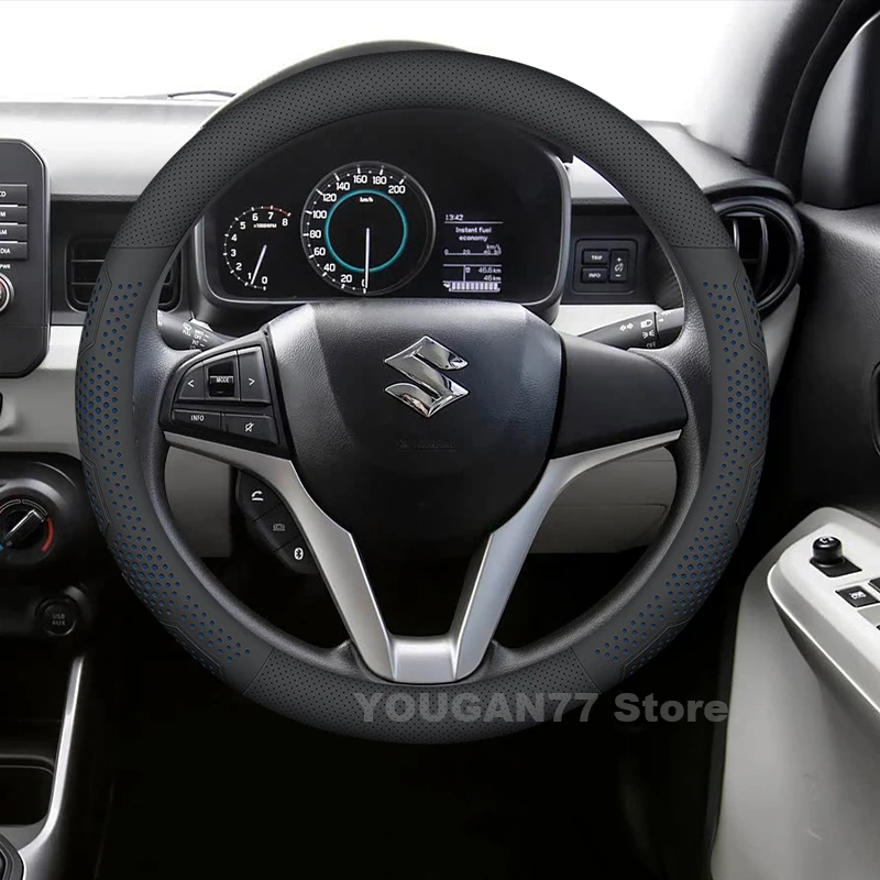 

Leather Car Steering Wheel Cover For Suzuki Ignis Hybrid 2024 2017-2023 Non-slip Auto Steering Wheel Suzuki Ignis Accessories