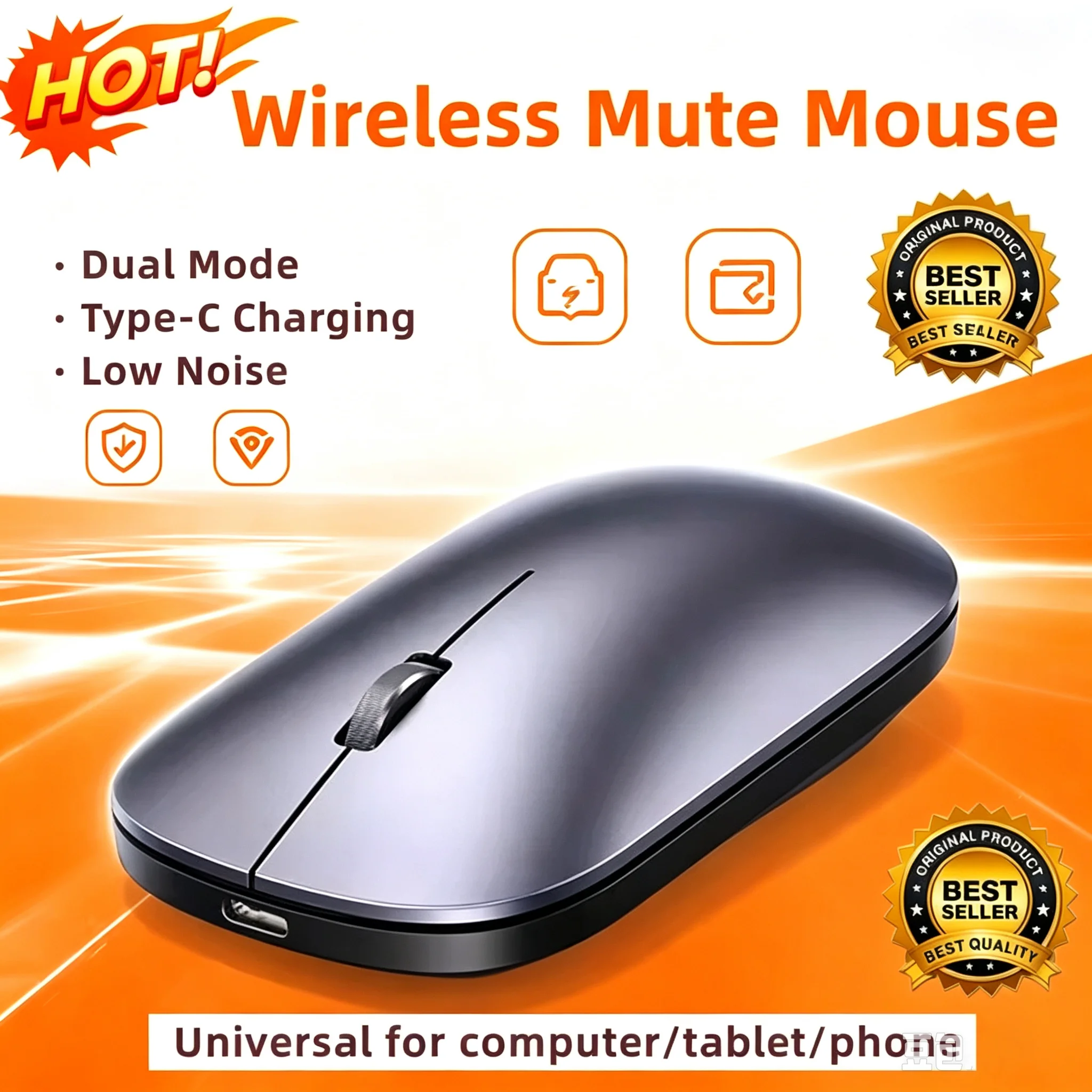 Wireless Bluetooth Mouse 2.4G Dual Mode Type-C Charging Silent Ergonomic Portable Laptop Office Gaming Universal Mouse