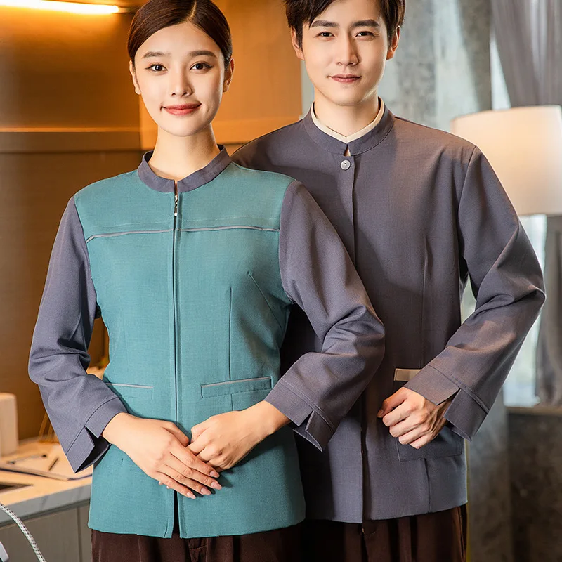

Property Zipper Cardigan Cleaning Uniform Long Sleeve Autumn Winter Guest Room Attendant Cleaner Uniform Hotel GuesthousePAWorkw