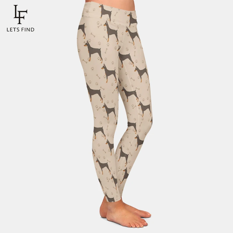 LETSFIND-mallas de entrenamiento de cintura alta para mujer, pantalones con estampado Digital de perro de dibujos animados en 3D, Doberman Pinscher