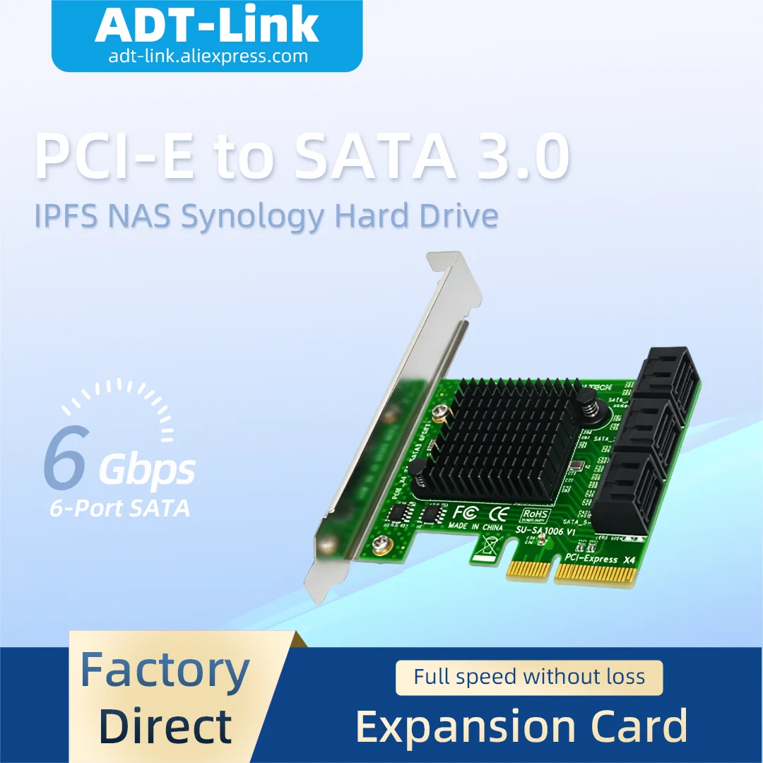 6 Ports PCIE to SATA3.0 Expansion Card SATA Adapter Internal Hard Drive Expansion Board for IPFS Mining Synology NAS Storage