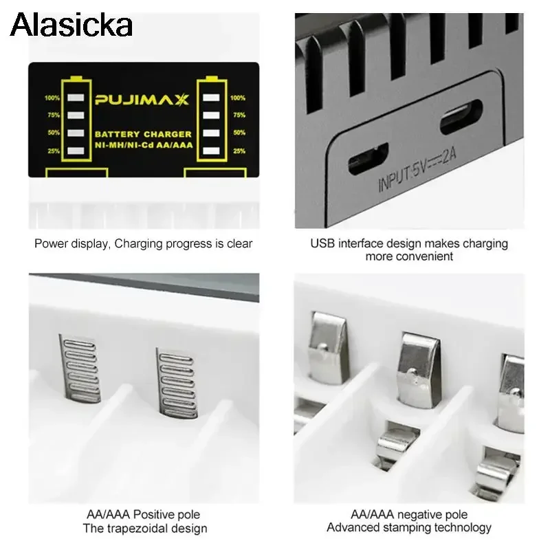 Ni-MH/Ni-Cd Charger with LED Indicator for Short Circuit Protection for AAA/AA Rechargeable Batteries 4 Slot Battery Charger