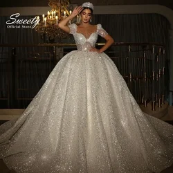 Royal Wedding Dress Lace With Beading Princess Ball Gown Sweetheart Neck Half Sleeve Bride Button Vestido De Novia Customized