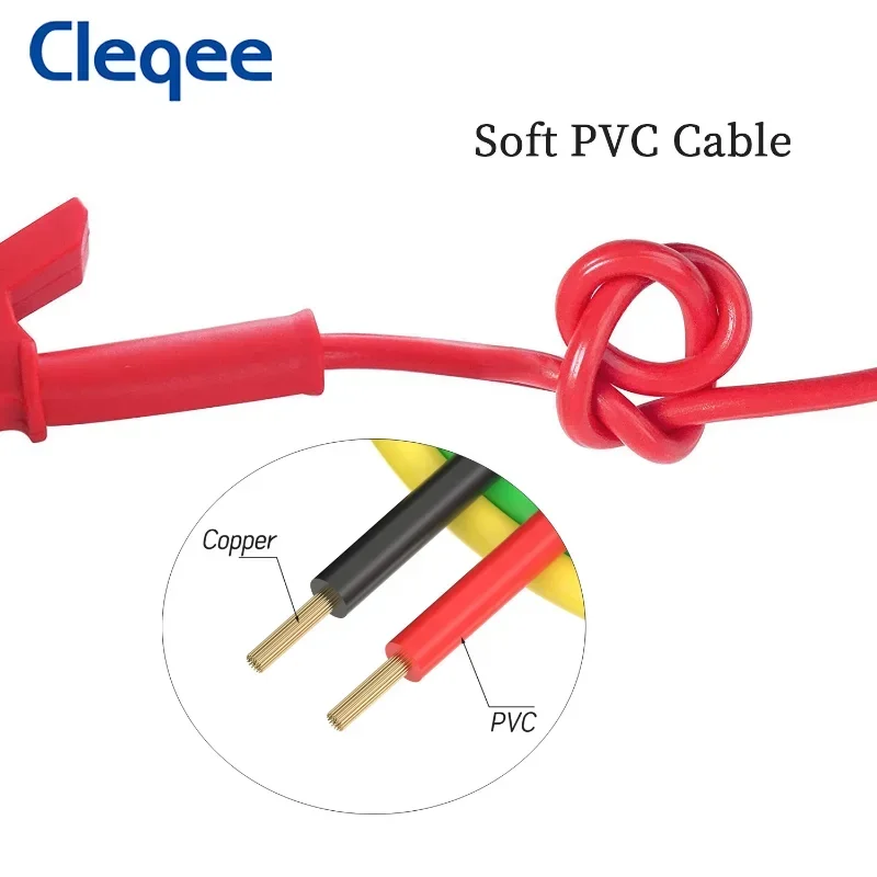 Cleqee P1037 5PCS 4mm Stackable Banana Plug to Alligator Clip Crocodile Clamp Multimeter Test Leads Soft PVC Test Cable 1M Wire