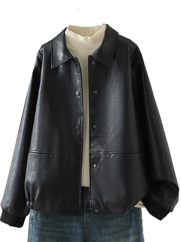 クールレザー ジャエット レディース ソフトPU ブラウン フリップカラーコート 秋 ファッション 小さいサイズ ブラレザー アウターウェア ロングスリーブ