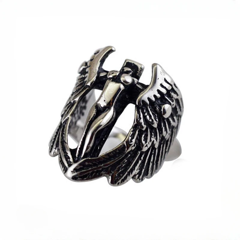 

Stainless Steel Vintage Personalized Angel Wing Fallen Angel Cast Men's Rings Size 7-13