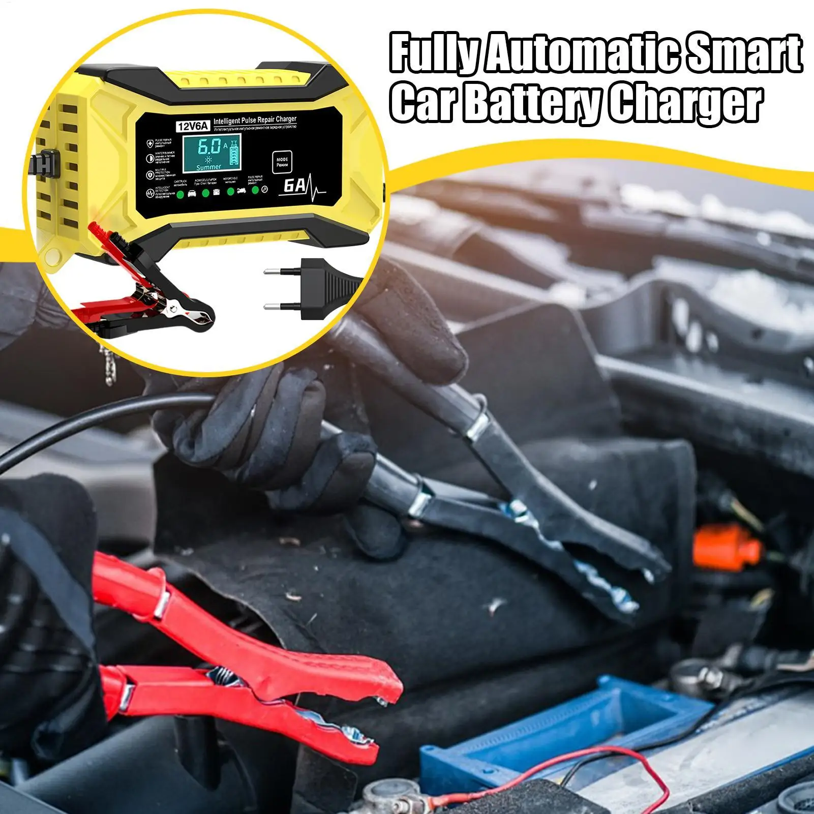 

Car Battery Charger Portable Smart 12v Battery Charger Auto Accessories With LCD Display And Temperature Compensation For Road