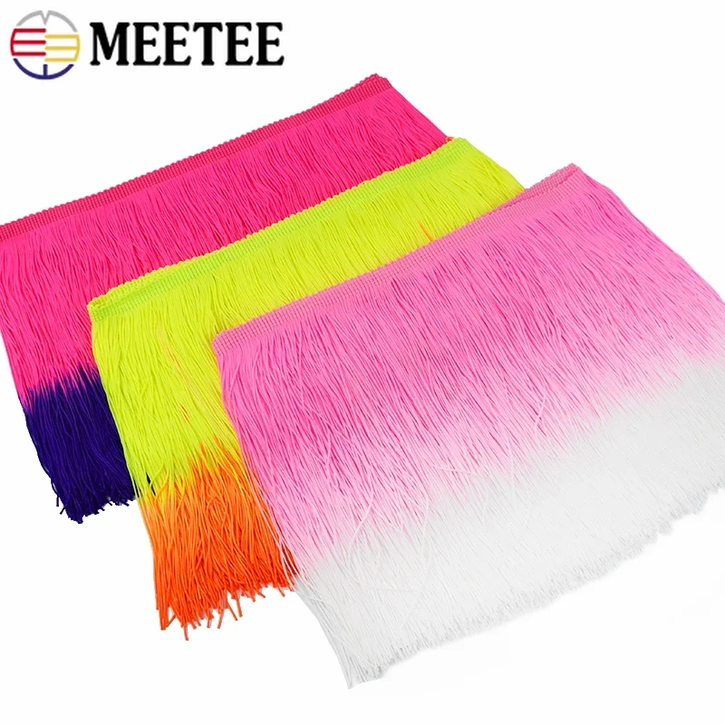 5Meters Meetee 20cm Polyester Tassels Fringe Gradient Color Lace Trim Fabric DIY Clothing Latin Dress Curtain Decor Material