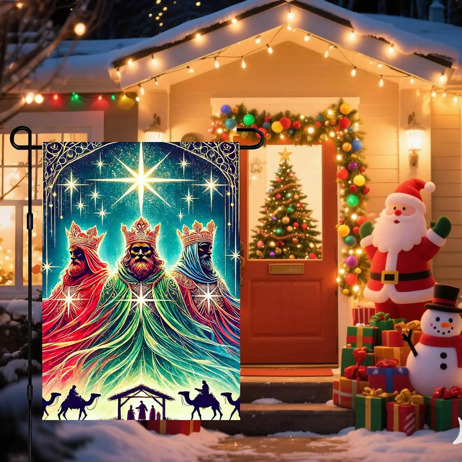 Christmas Three Wise Men Garden Flag 12x18 Inch Holiday Nativity Yard Banner Double Sided Seasonal Winter Outdoor Porch Lawn LLG