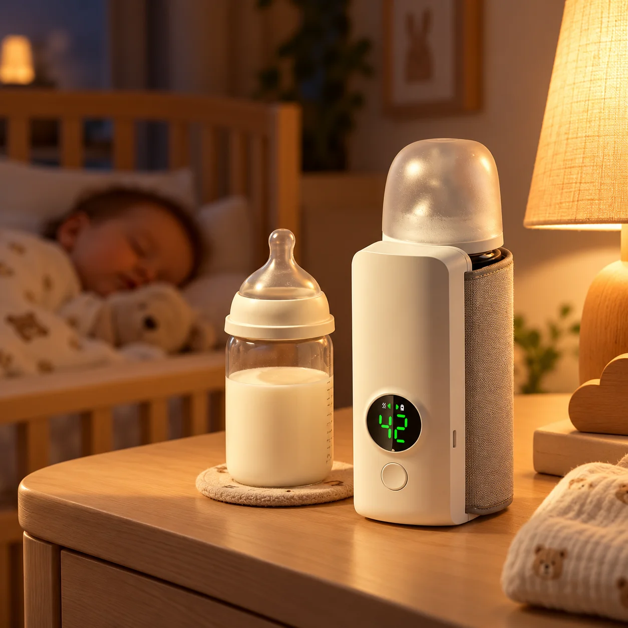 Portable Baby Milk Bottle Warmer Rechargeable 6000mAh Constant Temperature Bottle Heater 37-55°C for Travel Outdoor Use