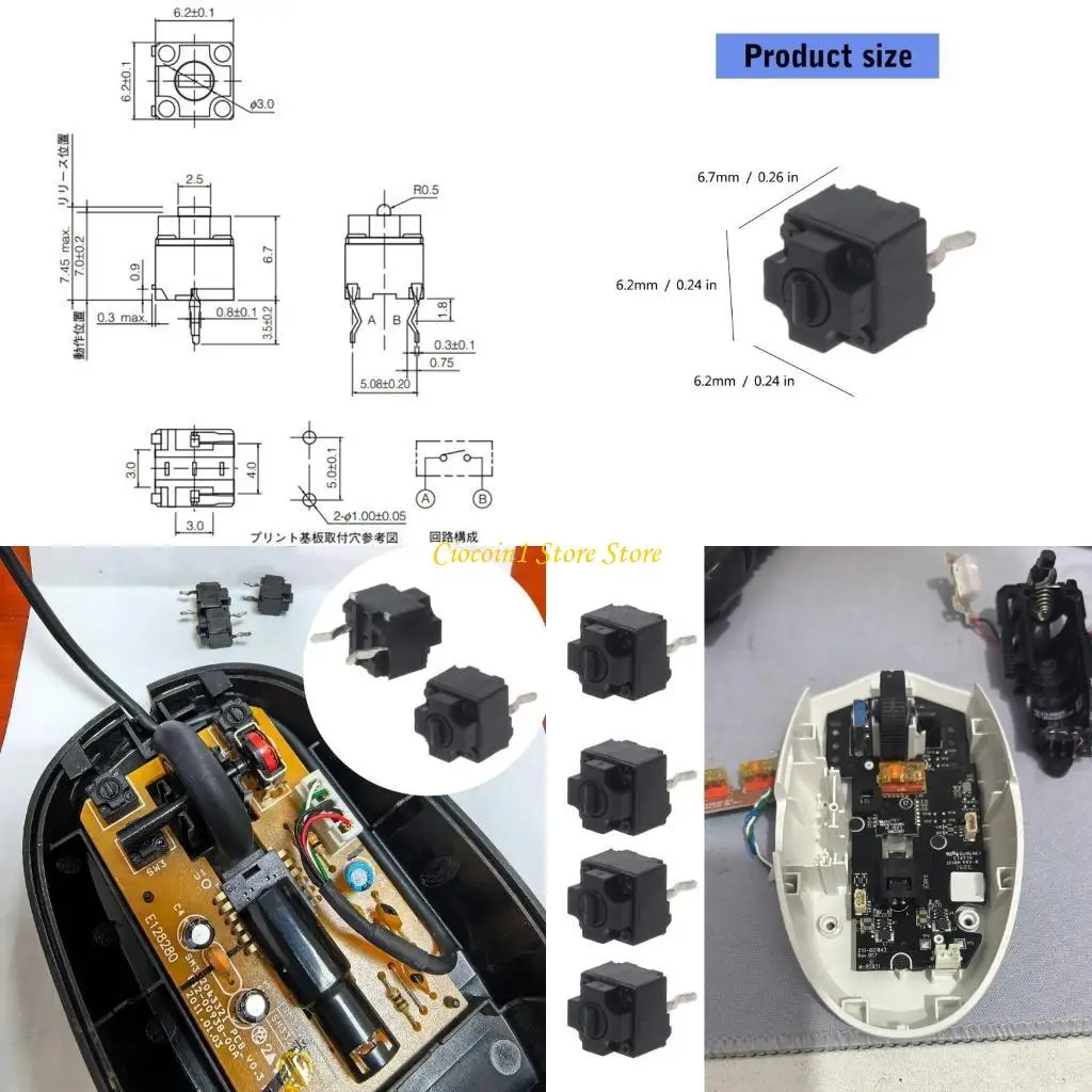 A3PC 10Pcs Original Square Mouse MicroSwitch Fretting Button EVQP0E07K Black Spots