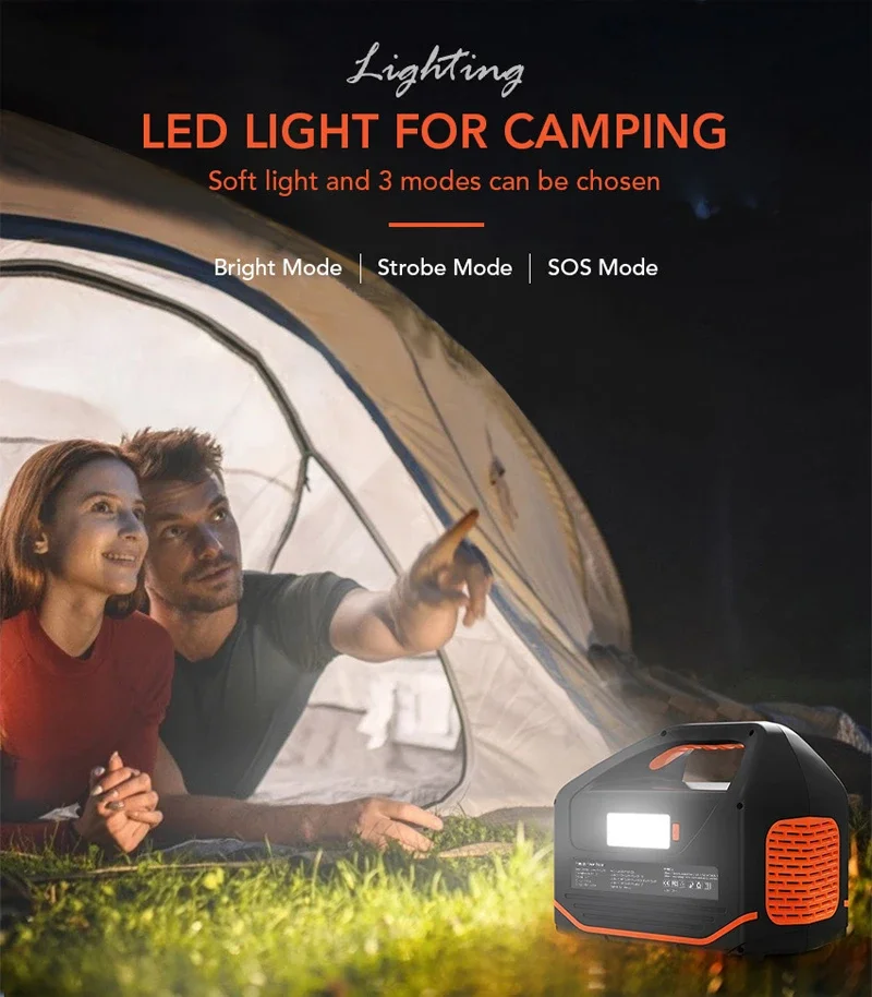 150000 mAh Outdoor Battery Power Station Rechargeable 600 Watts AC Output Solar Generator with Light Emitting Diode