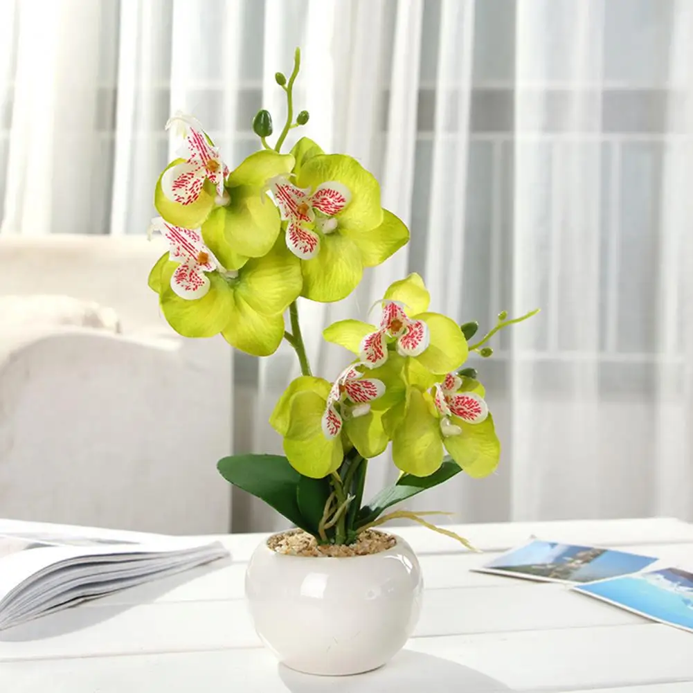 Simulation Phalaenopsis Bonsai Artificial Flower Two Branch Butterfly Orchid Faux Silk Fake Potted Plant Home Decorations