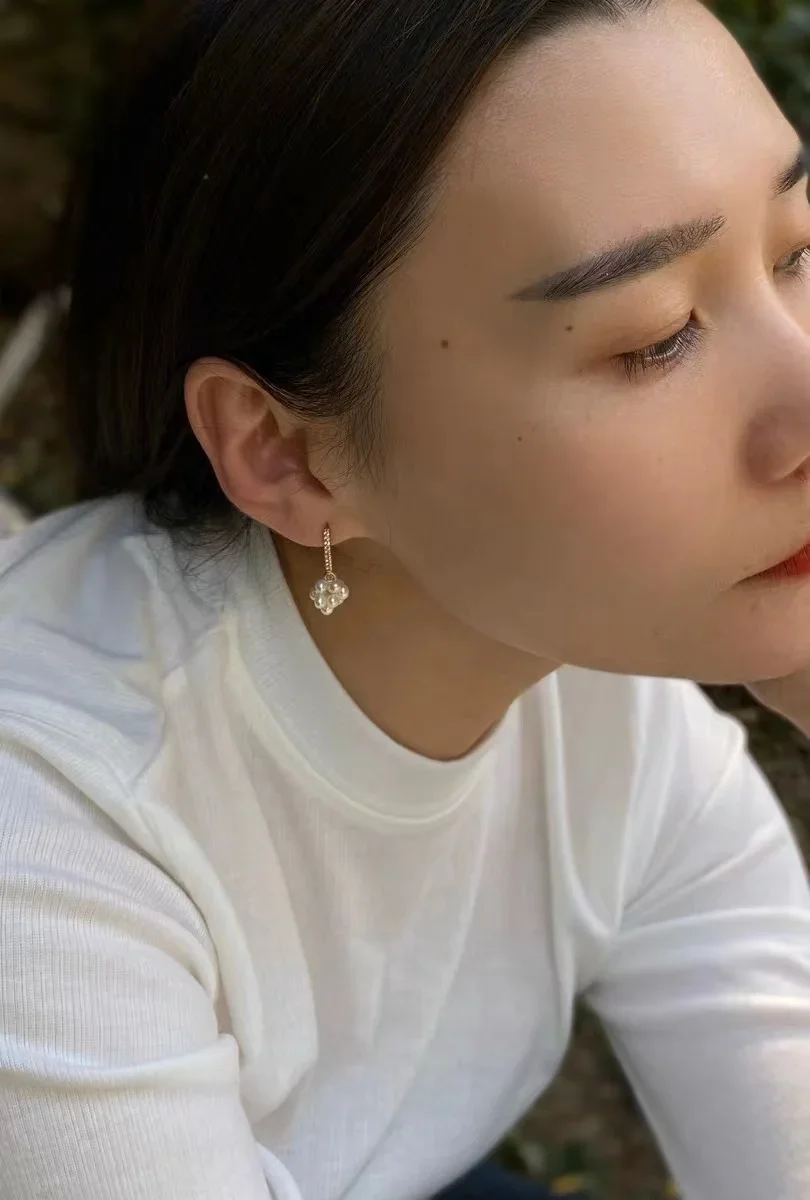 Women's Earrings Noble atmosphere simple stylish 14k gold and natural pearl braided flower ball design unique earrings for women