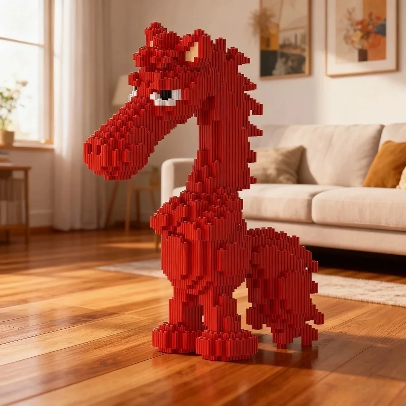 مكعبات بناء سنة الحصان ثلاثية الأبعاد لعبة ألغاز عالية الصعوبة، نموذج تجميع ذاتي الصنع تمثال حصان مصنوع يدويًا لديكور غرفة المعيشة