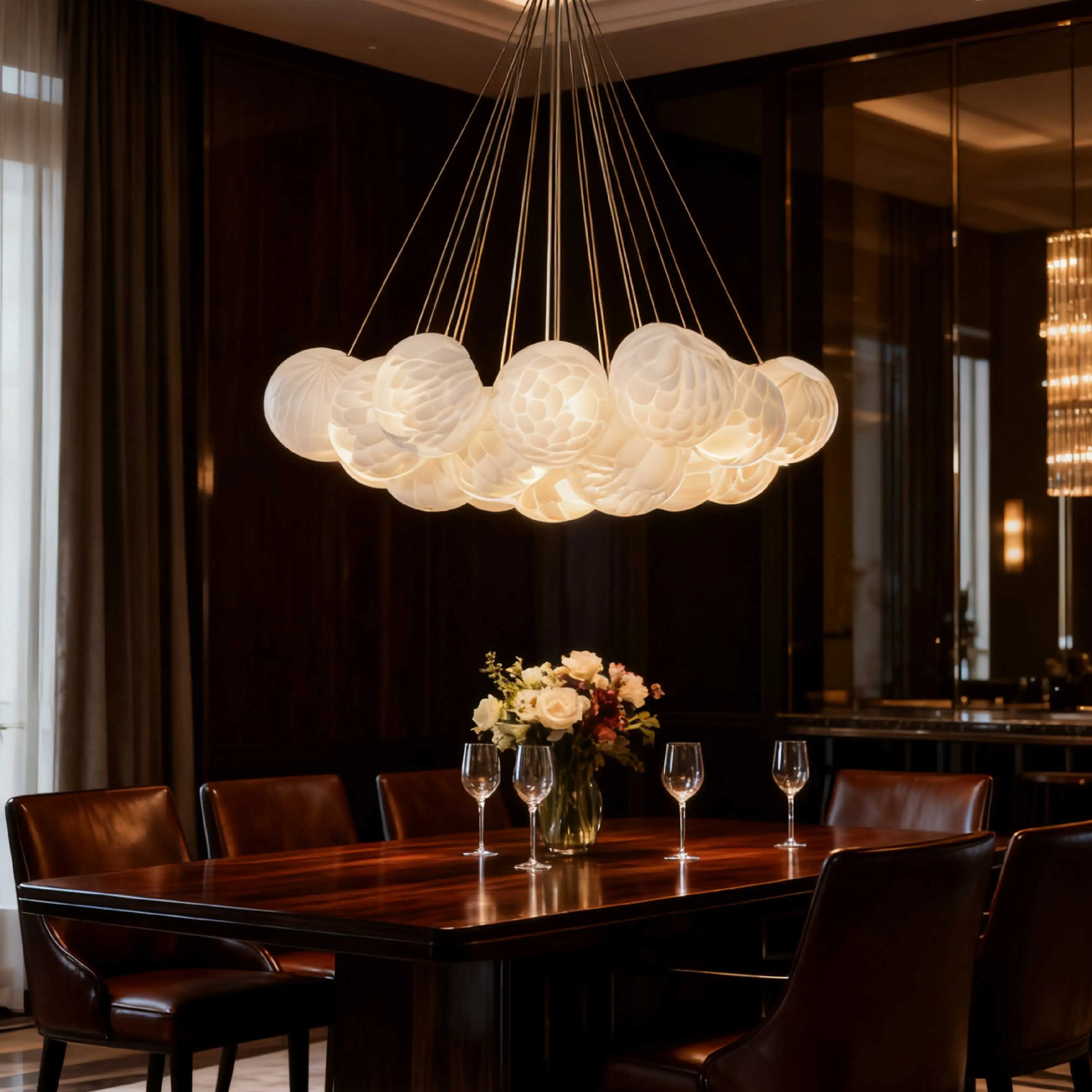 REVEN Modern Dimmable Feather-inspired Design Ceiling Light Glass Aluminum Chandelier Adjustable 3-Color Changingfor Hotel